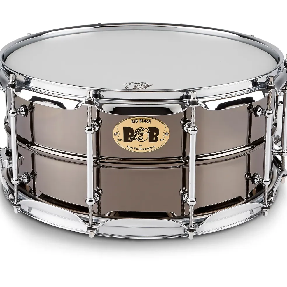 Pork Pie Big Black Brass Snare Drum With Tube Lugs and Chrome Hardware With Protection Racket Case