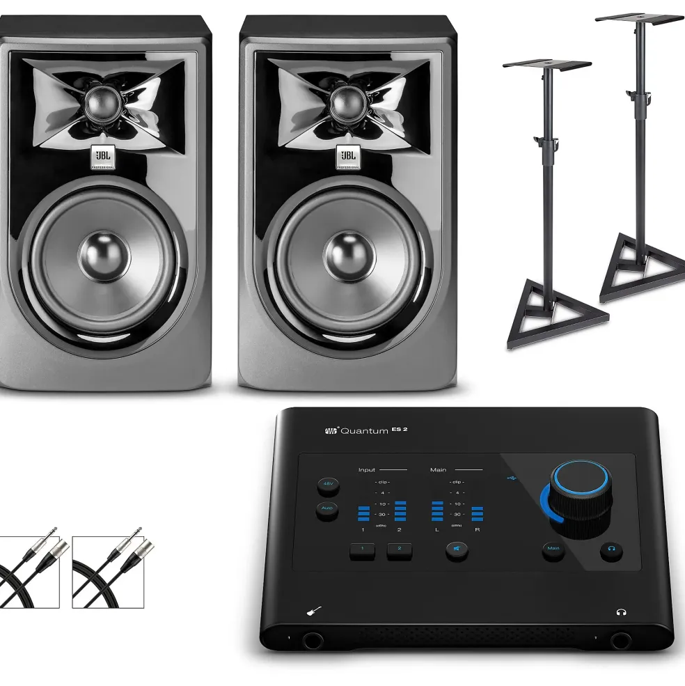 PreSonus Quantum ES2 Audio Interface With JBL 3 Series Studio Monitor Pair (Cables & Stands Included) 305MKII