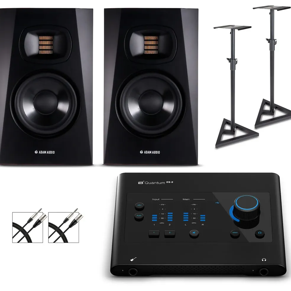 PreSonus Quantum ES2 Audio Interface with Adam Audio T Series Studio Monitor Pair (Cables & Stands Included) T5