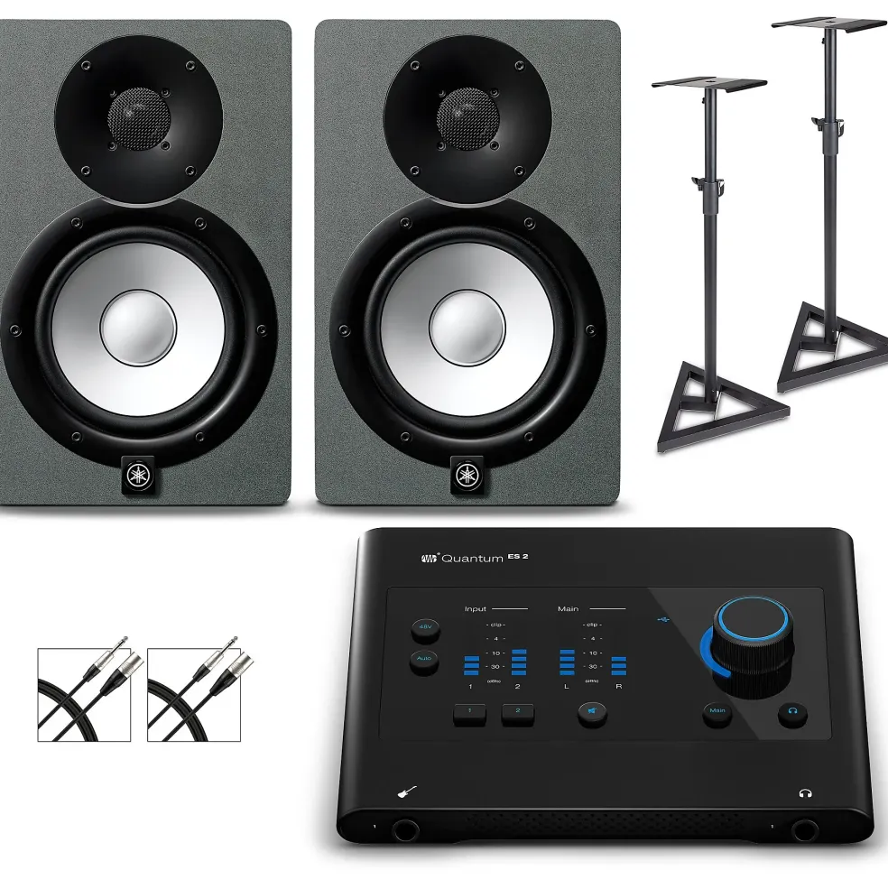 PreSonus Quantum ES2 Audio Interface with Yamaha HS Series Studio Monitor Pair (Cables & Stands Included) HS5 SG