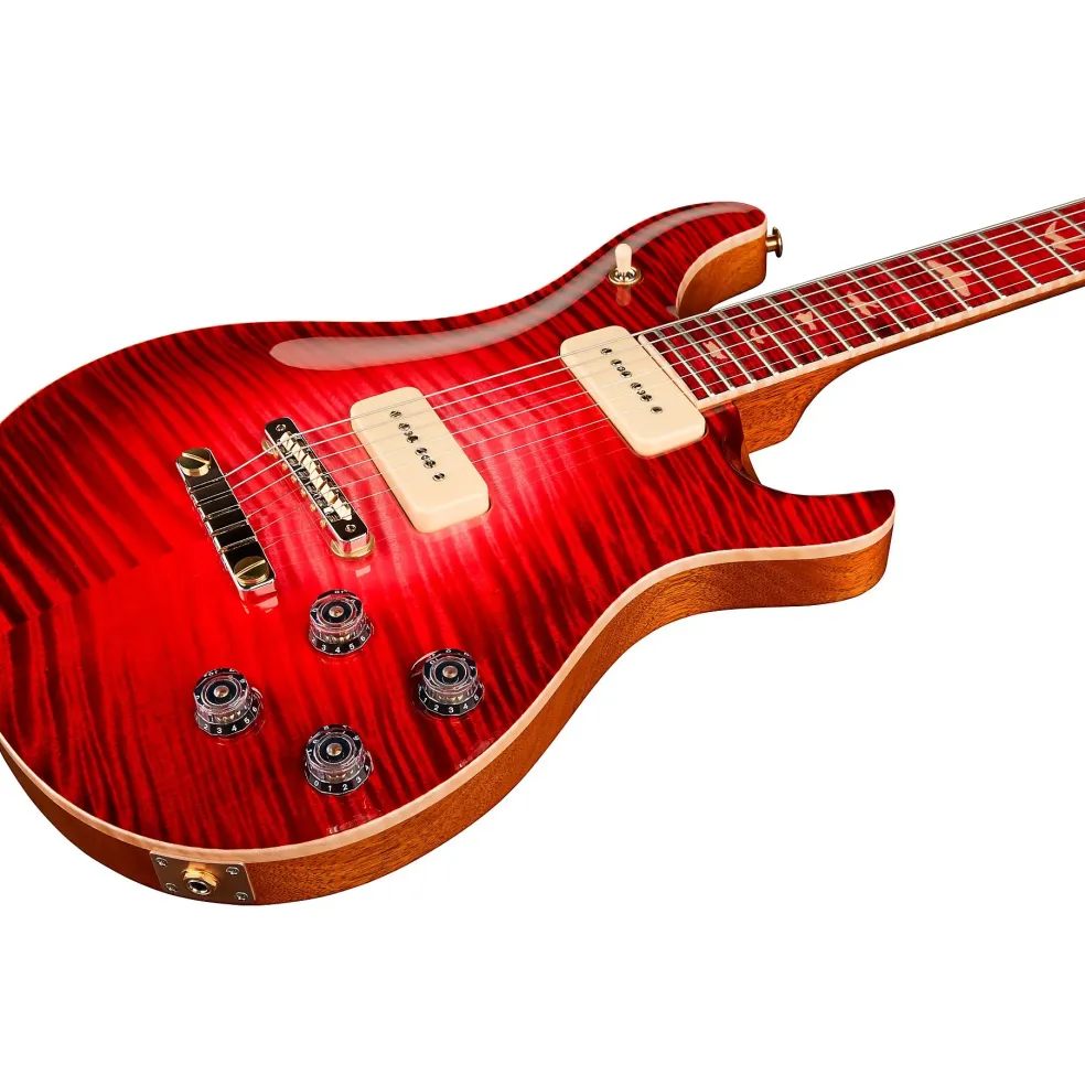 PRS Private Stock McCarty 594 with P90s Curly Maple Top African Ribbon Mahogany Back Stained Curly Maple Fretboard with Pattern Vintage Neck Electric Guitar Blood Red Glow