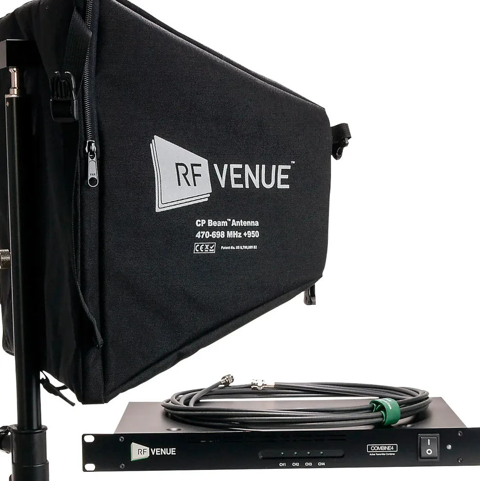 RF Venue COMB4CPB COMBINE4 IEM Transmitter Combiner & CP Beam Antenna with 25' RG8X Coaxial Cable Black