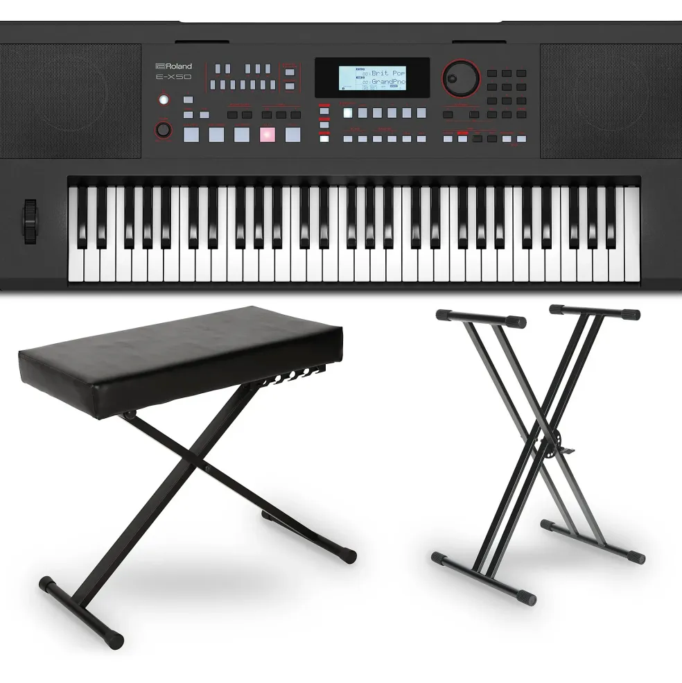 Roland E-X50 Arranger Keyboard Essentials Bundle Black