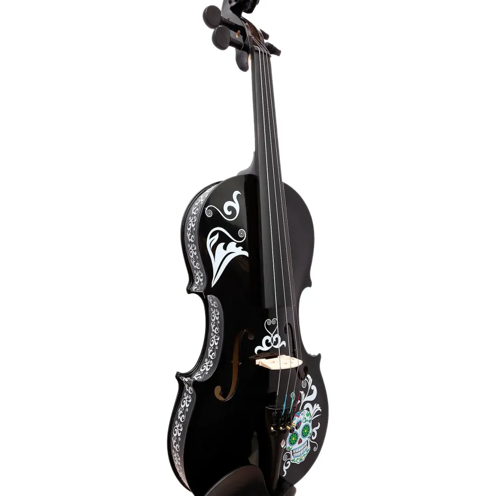 Rozanna's Violins Mariachi Black Sugar Skull Series Violin Outfit 3/4