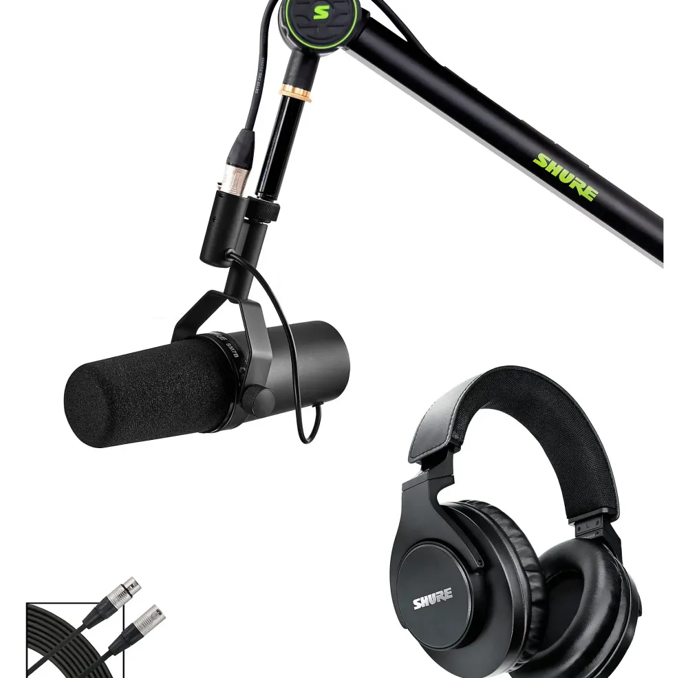 Shure Shure Deluxe Articulating Desktop Mic Boom Stand with SM7B Microphone, SRH440A Headphones and 15' XLR Cable