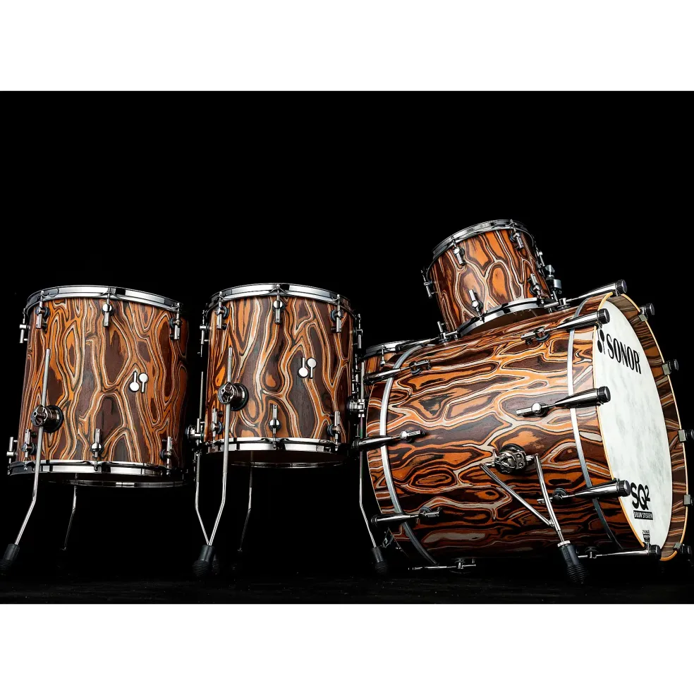 SONOR SQ2 5-Piece Elder Tree Vintage Beech Shell Pack With 22" Bass Drum Natural Black Chrome