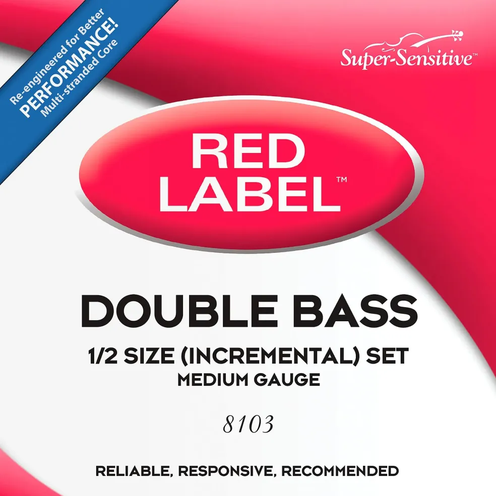 Super Sensitive Red Label Series Double Bass String Set 1/2 Size, Medium