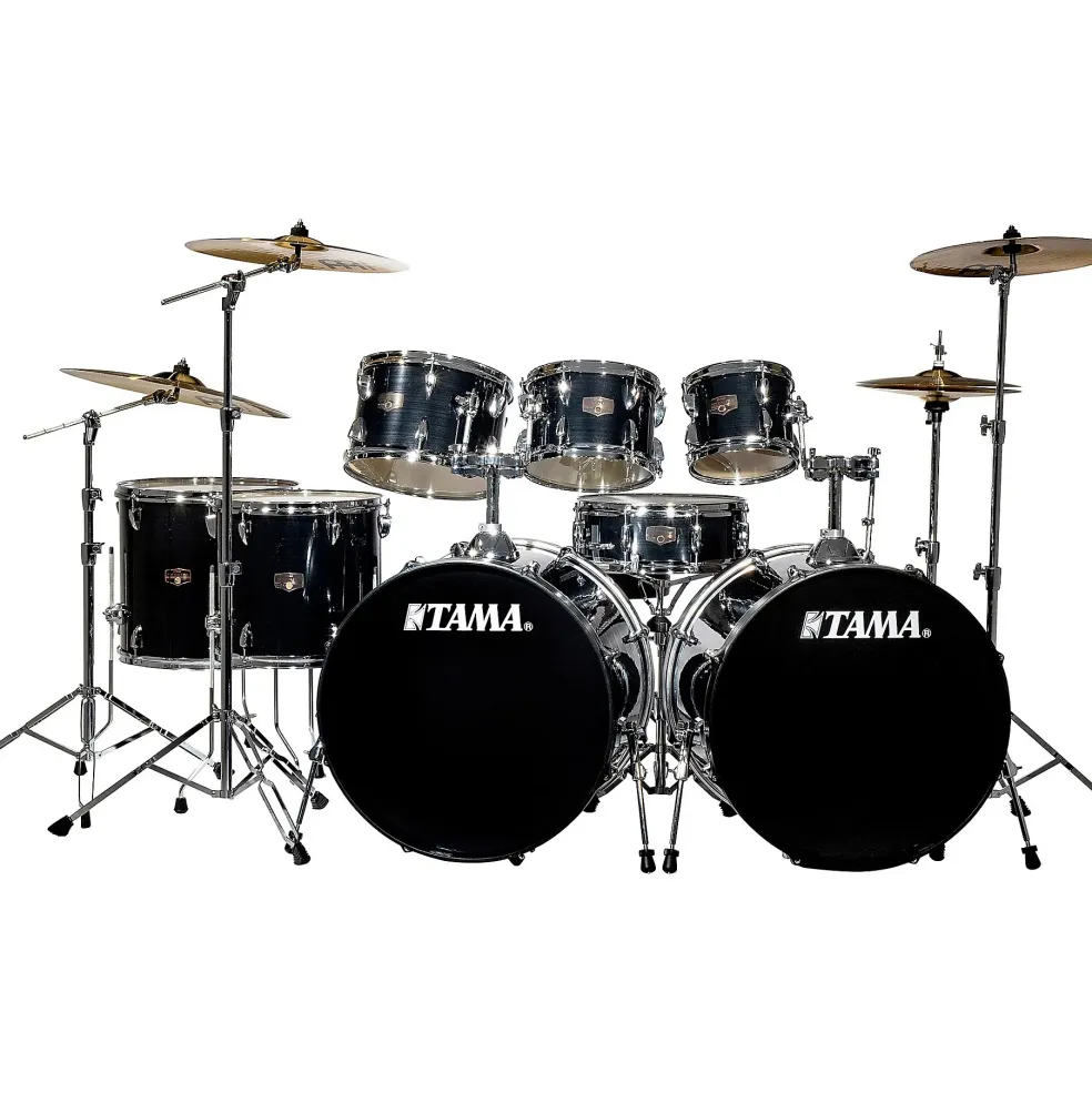 TAMA Imperialstar 8-Piece Double Bass Drum Set With MEINL HCS Cymbals Hairline Black