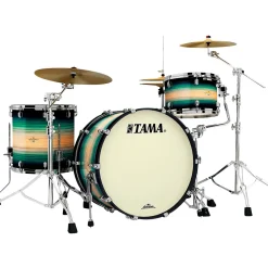 TAMA Starclassic Maple Exotix Pacific Walnut 3-Piece Shell Pack with Black Nickel Hardware and 24" Bass Drum Emerald Pacific Walnut Burst