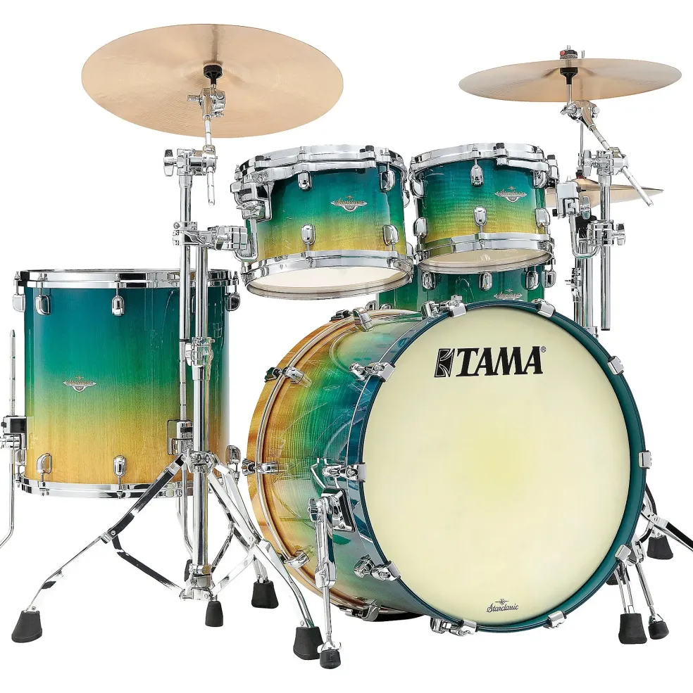 TAMA Starclassic Maple 4-Piece Shell Pack With 22" Bass Drum and Chrome Shell Hardware Marine Shoreline Movingui Fade