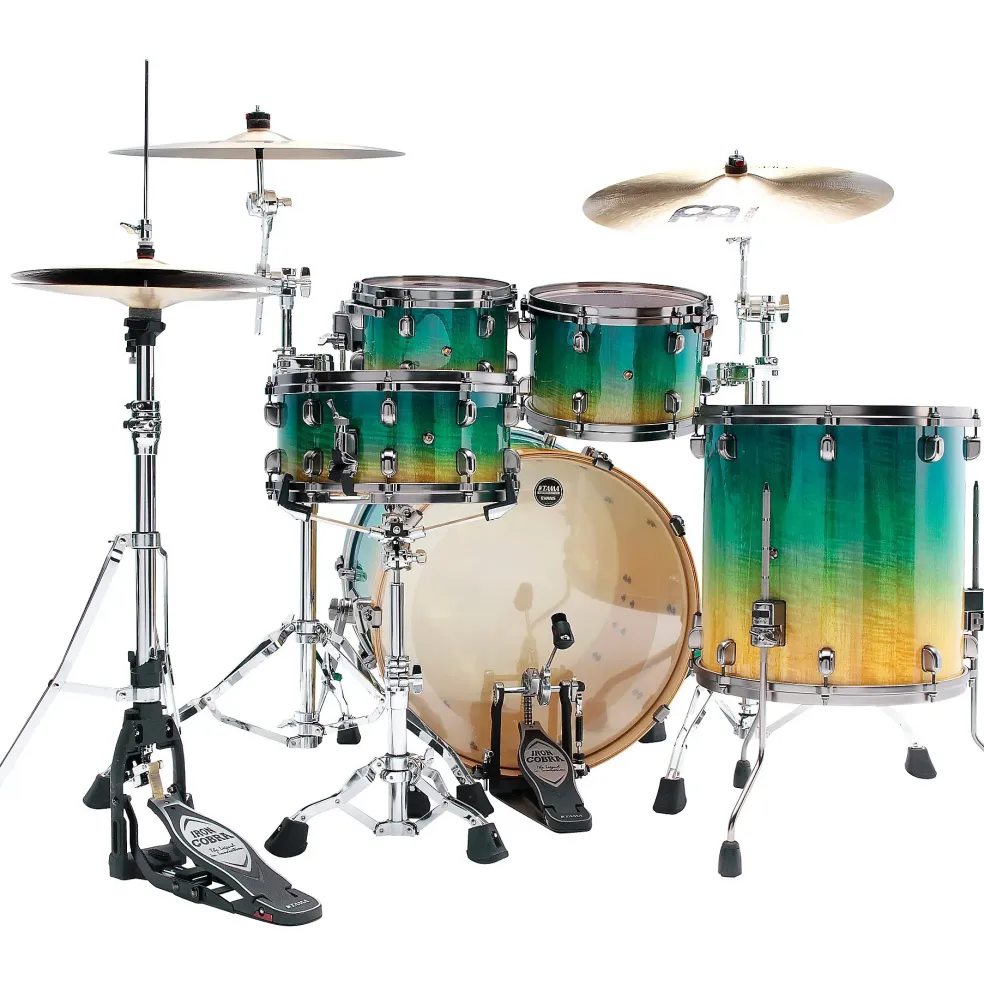TAMA Starclassic Maple 4-Piece Shell Pack With 22" Bass Drum and Smoked Black Nickel Shell Hardware Marine Shoreline Movingui Fade