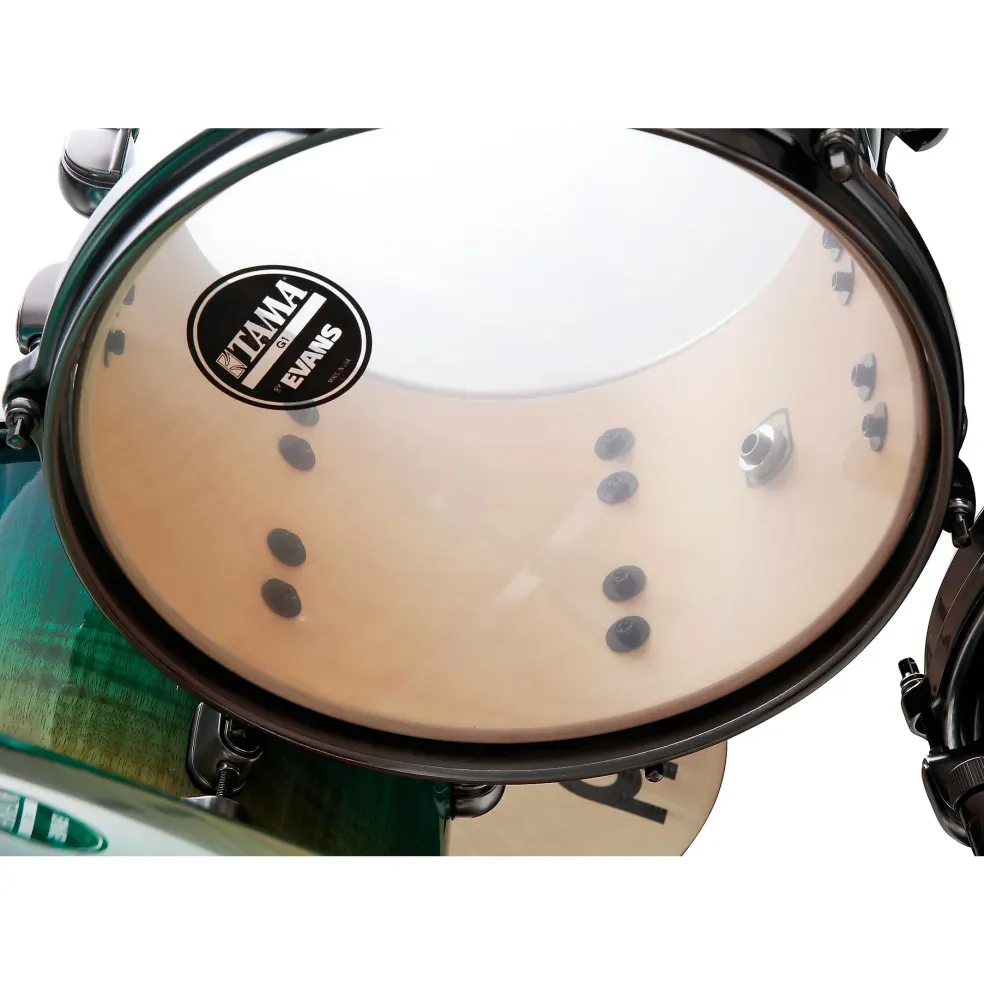 TAMA Starclassic Maple 4-Piece Shell Pack With 22" Bass Drum and Smoked Black Nickel Shell Hardware Marine Shoreline Movingui Fade