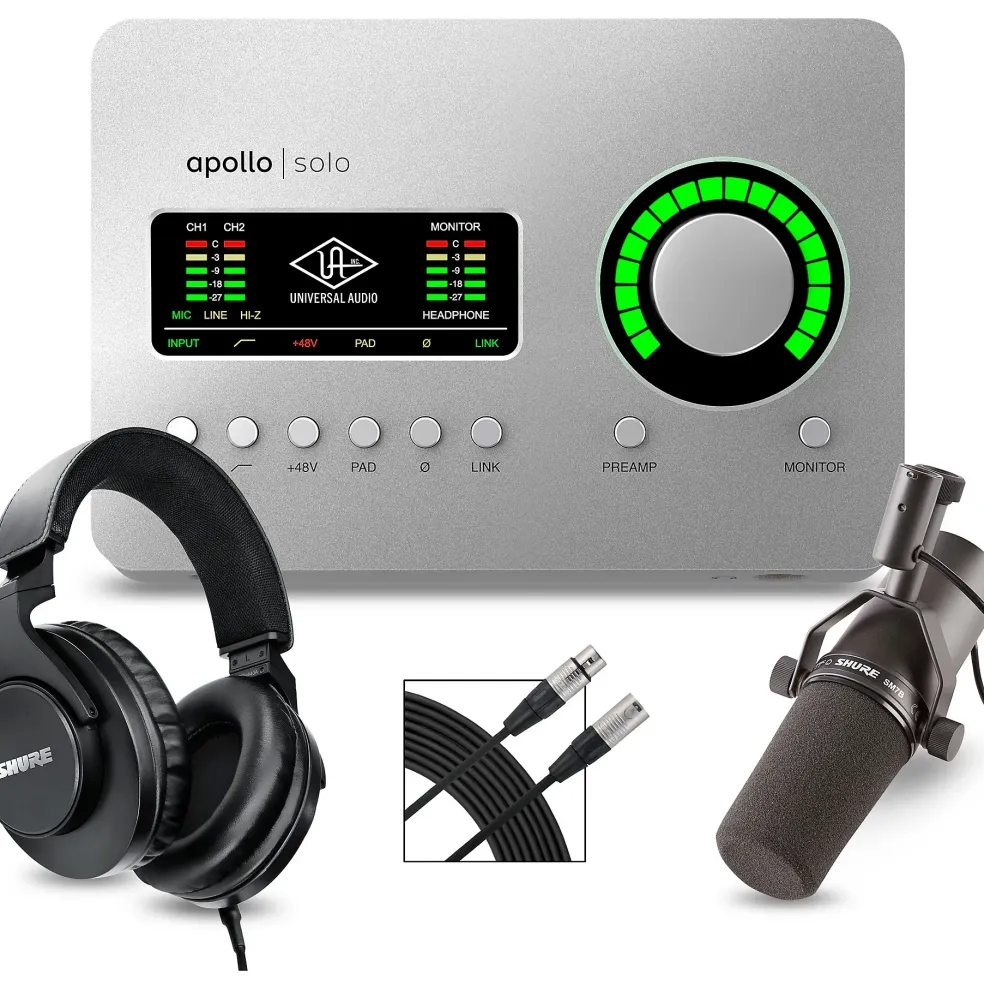 Universal Audio Apollo Solo Heritage Edition Interface With Shure SM7B, SRH 440 and Mic Cable