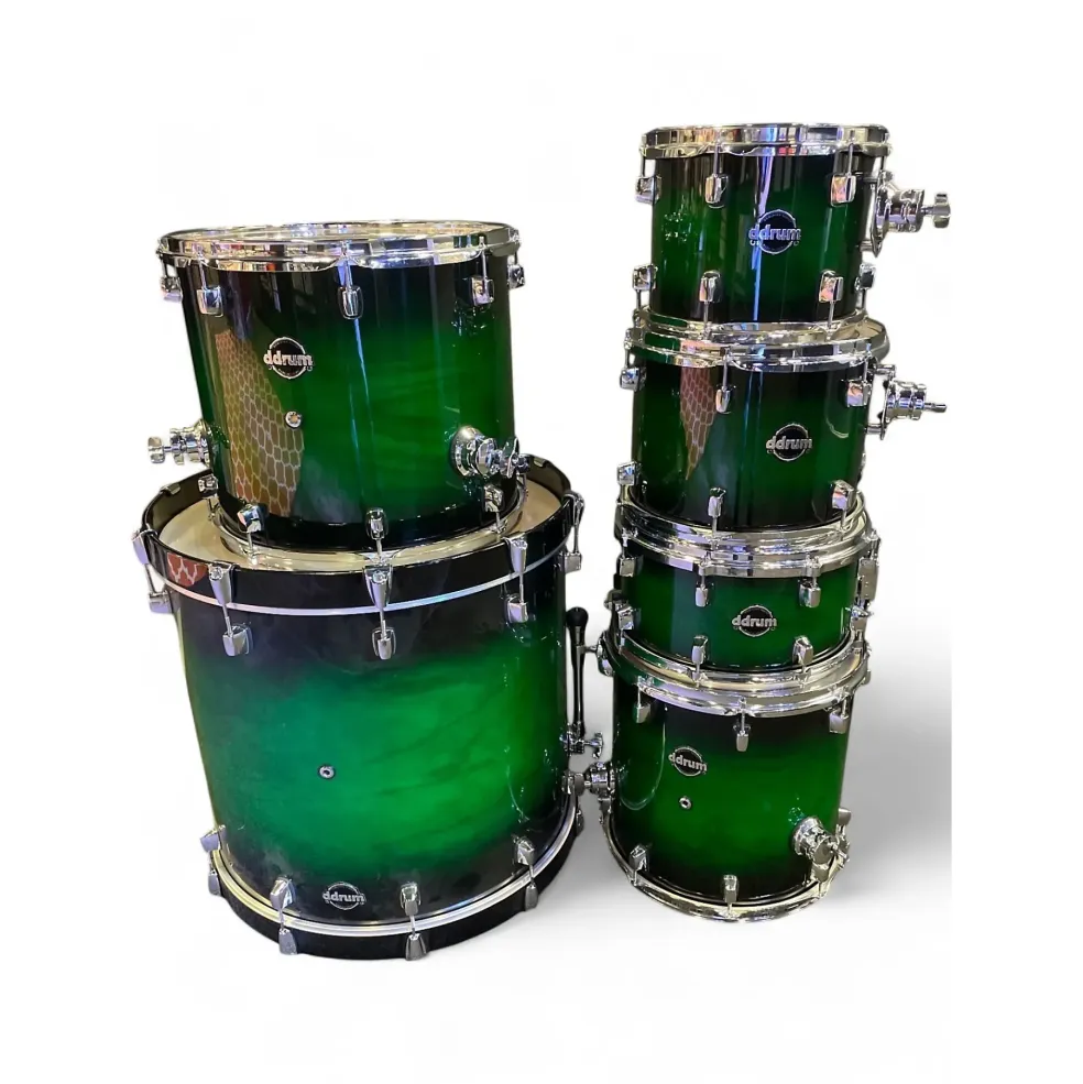 Used ddrum 6 Piece DOMINION BIRCH Ash Veneer Green Burst Drum Kit