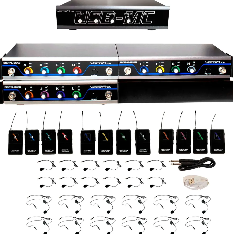 VocoPro USB-PLAY-12 12-Channel Wireless Headset/Lapel Mic System with USB Interface Package, 902-927.2mHz