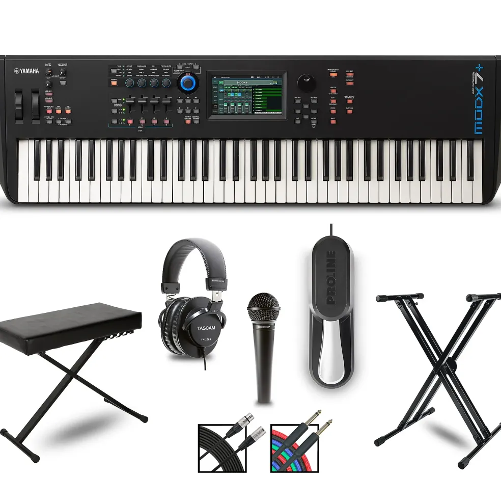 Yamaha MODX7+ Synthesizer With Stand, Pedal, Bench, Microphone and Cables