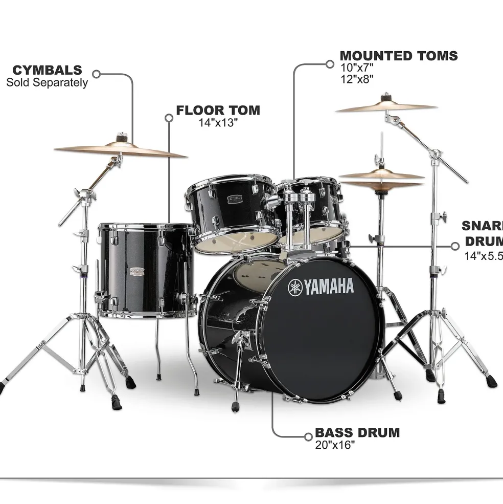 Yamaha Rydeen 5-Piece Shell Pack With 20" Bass Drum Black Glitter